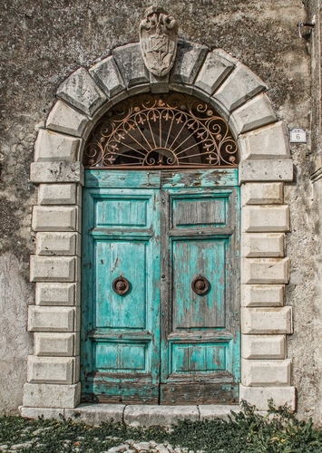 Immagine con portone, porta, verde, arco, stemma, legno, antico, palazzo, antica