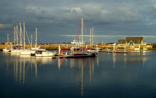 Immagine con barche, porto, mare, riflessi, acqua, nuvole, cielo, alberi