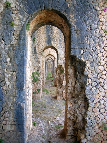 Immagine con archi, prospettiva, pietre, portico, ruderi, sassi, erba, mura, rudere, rovine