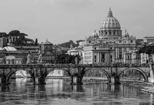 Immagine con ponte, cupola, fiume, roma, bianconero