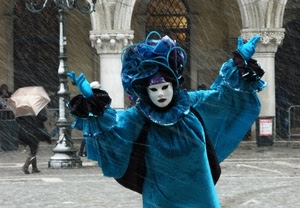 maschera, carnevale, pioggia, venezia, blu, costume, ombrello, azzurro