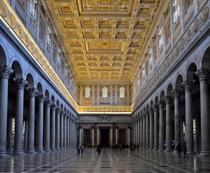 colonne, finestre, archi, oro, soffitto, basilica, portici, prospettiva, pavimento, galleria, chiesa