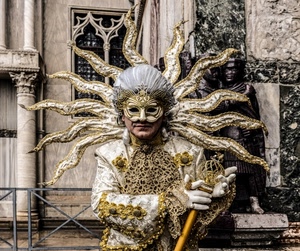 maschera, raggi, sole, carnevale, oro, costume, venezia, bianco