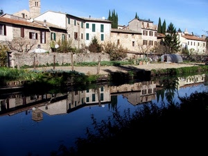 alberi, case, finestre, riflesso, fiume, acqua, canale, riflessi, campanile, verde, cielo, pali, azzurro, scorcio