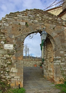 arco, lampione, porta, pietra, via, cielo, mattoni, albero