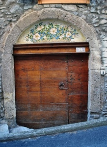 arco, legno, porta, fiori, portone, batacchio, maniglia