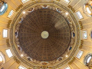 finestre, cupola, cerchio, chiesa, affreschi, colonne, luce, archi, dipinti, soffitto, luci, capitelli, interno, mosaici, geometrie