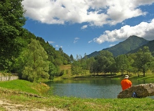 lago, alberi, nuvole, montagna, montagne, acqua, cielo