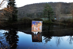 lago, alberi, acqua, riflesso, riflessi, bosco, quadro, presepe, verde, dipinto, azzurro, montagna, collina, albero, cielo, laghetto, natività, rami