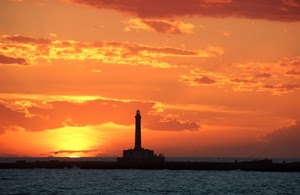 mare, tramonto, faro, nuvole, arancione, acqua, cielo, sole, alba, orizzonte, isola, rosso, luce, arancio