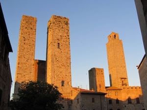 torri, cielo, albero, quattro, borgo, finestre, medioevo, azzurro, case, luce