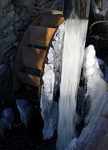 mulino, ghiaccio, ruota, acqua, cascata, inverno, pale