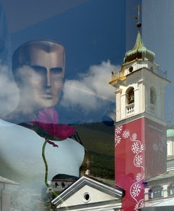 campanile, manichino, chiesa, fiore, riflesso, vetrina, rosa