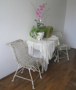 sedie, tavolo, fiori, tovaglia, vaso, bianco, tavolino, fiore, orchidea, ferro, pianta, sedia