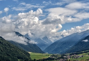 nuvole, montagne, verde, cielo, panorama, montagna, paese, paesaggio
