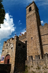 torre, castello, merli, cielo, porta, nuvole, medioevo, ponte