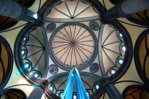 cupola, cerchio, soffitto, colonne, chiesa, finestre, interno, azzurro, raggi, volta, cerchi