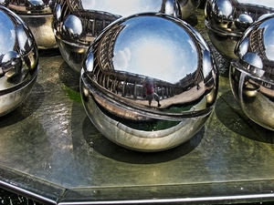 fotografo, sfere, riflesso, metallo, riflessi, acciaio, tavolo, lucido, palle