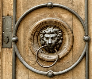 leone, batacchio, porta, anello, legno, cerchio, battente, metallo, serratura, testa, ferro