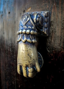 batacchio, mano, legno, anello, porta, ottone, portone, battiporta