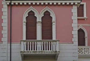 balcone, rosa, finestre, facciata, due, bifora, bifore