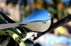 riflesso, corda, spiaggia, sabbia, mare, barca, cucchiaio, macro, cucchiaino, cielo, specchio, sfocato