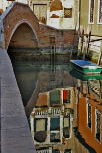 ponte, barca, canale, riflesso, acqua, venezia, riflessi