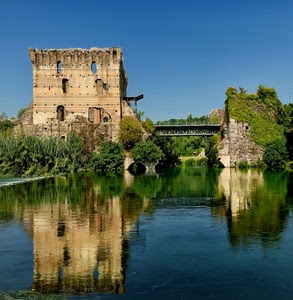 ponte, acqua, alberi, riflesso, torre, fiume, castello, rudere, lago, riflessi