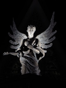 ali, angelo, statua, nero, luce, bianconero, mani, ombra