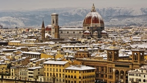 neve, firenze, cupola, panorama, inverno, città, montagne, duomo, chiesa, campanile, case