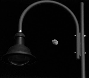 lampione, luna, notte, bianconero, palo, arco, curva, nero