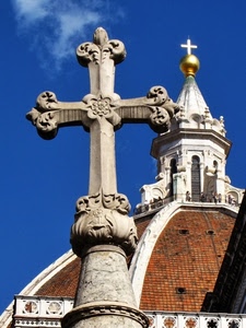 cupola, croce, cielo, chiesa, firenze, croci, marrone, blu