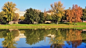 acqua, alberi, verde, riflesso, riflessi, autunno, case, fiume, cielo, erba, rosso, azzurro, lago, giallo, finestre