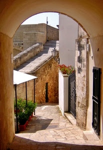 vicolo, arco, fiori, lampione, porte, scorcio, cancello, piante, borgo