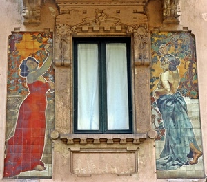 donne, liberty, finestra, vetri, disegni, due