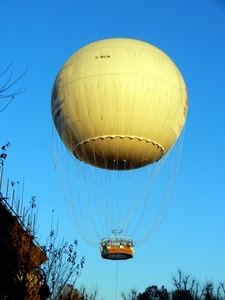 mongolfiera, cielo, giallo, rami, pallone, sfera, funi, cesto, alberi, corde, volo