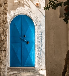 porta, lucchetto, muro, bianco, arco, azzurro, foglie, casa, numero, albero, celeste