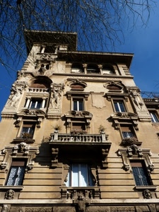 palazzo, finestre, liberty, balcone, rami, balconi, cielo