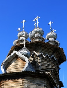 croci, legno, cupole, chiesa, azzurro, cielo
