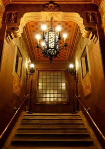 lampadario, scala, luci, corrimano, gradini, vetrata, scale, finestre