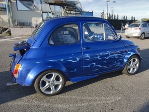 cinquecento, blu, automobile, ruote, auto, strada, onde, asfalto