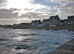 mare, onde, nuvole, case, acqua, cielo, paese, panorama, paesaggio, controluce