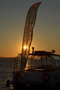 mare, tramonto, sole, controluce, vela, bandiera, acqua, barca, cielo