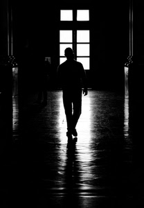 controluce, finestra, bianconero, uomo, riflesso, porta, camminare, luce, persona