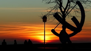 tramonto, albero, lampione, meridiana, rosso, controluce, sole, silhouette, cielo
