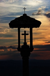 nuvole, tramonto, croci, cielo, croce, controluce, silhouette, tetto