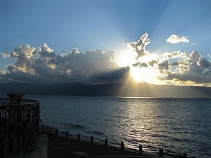 nuvole, mare, cielo, acqua, tramonto, raggi, sole, controluce