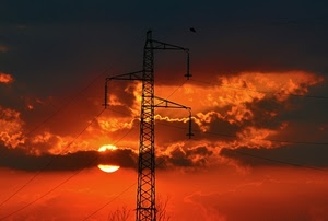 nuvole, sole, tramonto, traliccio, fili, arancione, rosso, cielo, palo, luce