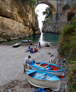 barche, spiaggia, ponte, arco, mare, acqua, pescatori, persone, rocce