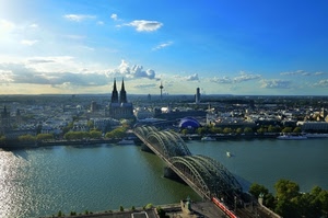 ponte, fiume, nuvole, panorama, città, cielo, acqua, archi, campanili, chiesa